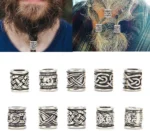 10er Set gemischte Wikinger Bartperlen mit traditionellen nordischen Motiven aus antik silbernem Metall