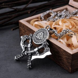Valknut Necklace with Double Axe And Nordic Rune