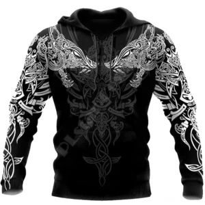 Wikinger Hoodie mit 3D Wikinger Wolf Muster, Unisex Streetstyle
