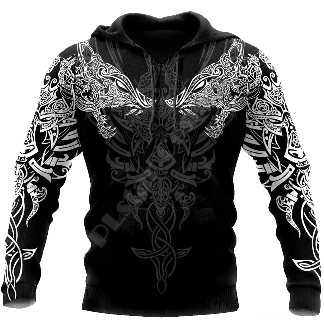 Wikinger Hoodie mit 3D Wikinger Wolf Muster, Unisex Streetstyle