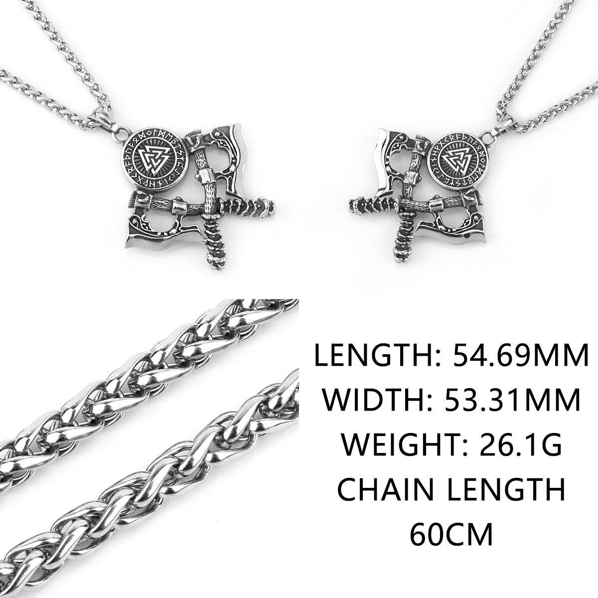 Valknut Necklace with Double Axe And Nordic Rune – Bild 7