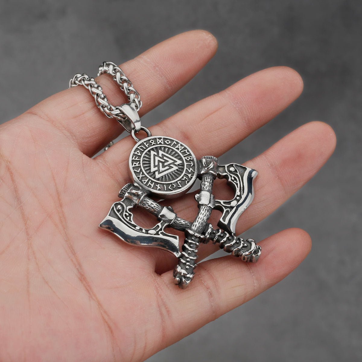 Valknut Necklace with Double Axe And Nordic Rune – Bild 5