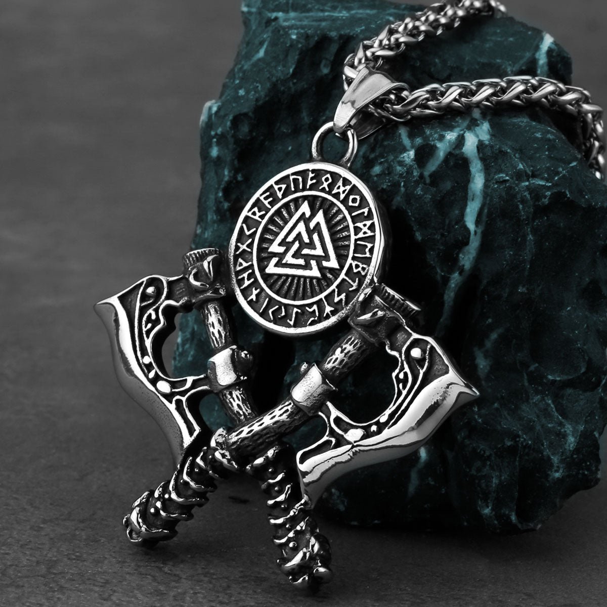 Valknut Necklace with Double Axe And Nordic Rune – Bild 2