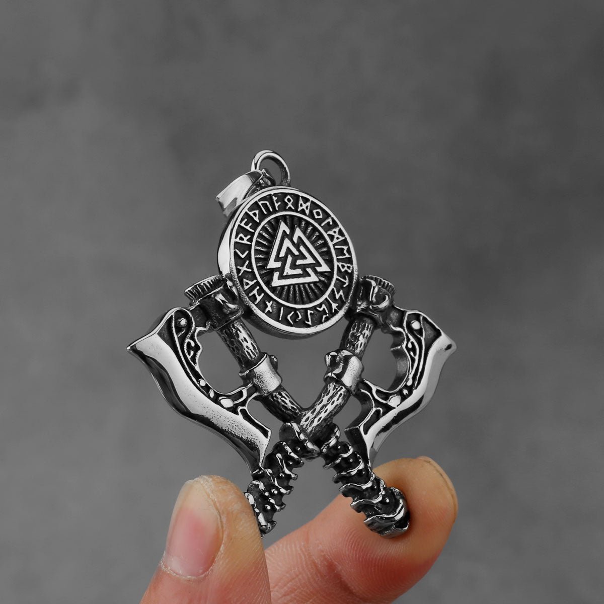 Valknut Necklace with Double Axe And Nordic Rune – Bild 4