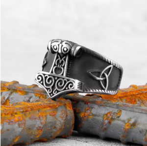 Wikinger Ring Mjölnir mit keltischem Knoten aus Edelstahl