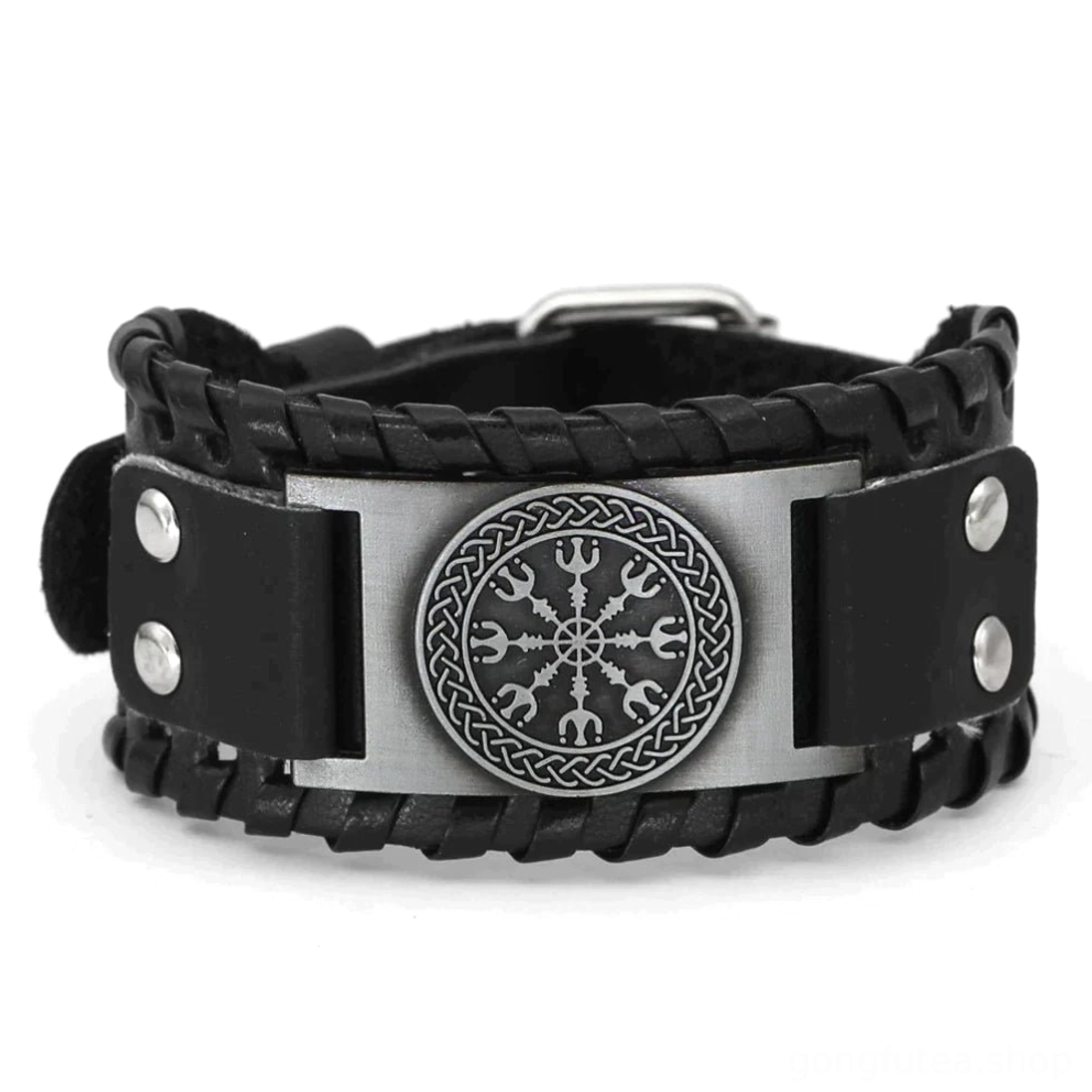 Wikinger Aegishjalmur Leder Armband als Geschenk für Wikinger Kultur Liebhaber