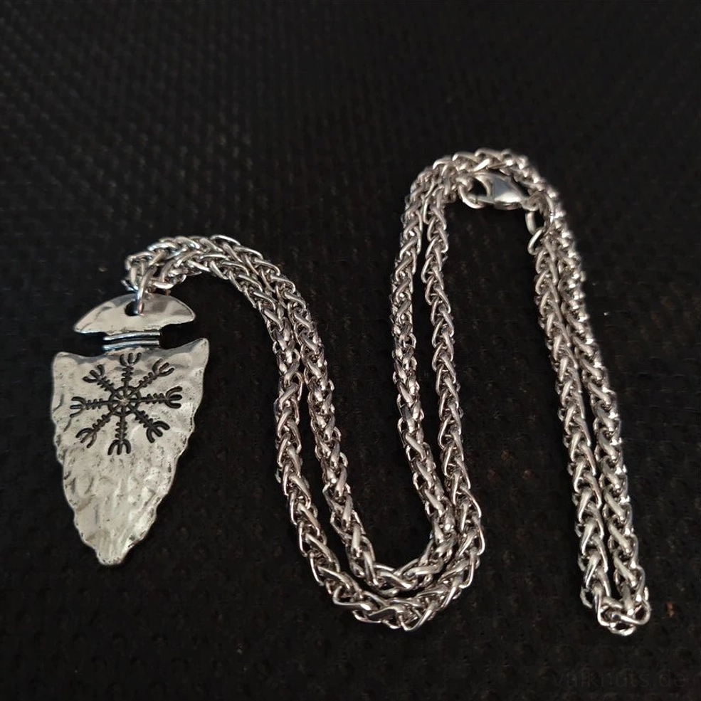 Antik schwarz silberne Wikinger Kette mit Aegishjalmur Anhänger, Männer Amulett