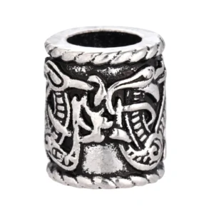 antik silberne wikinger bartperle mit doppel-drachen gravur, wikinger bartperlen wikinger bartschmuck