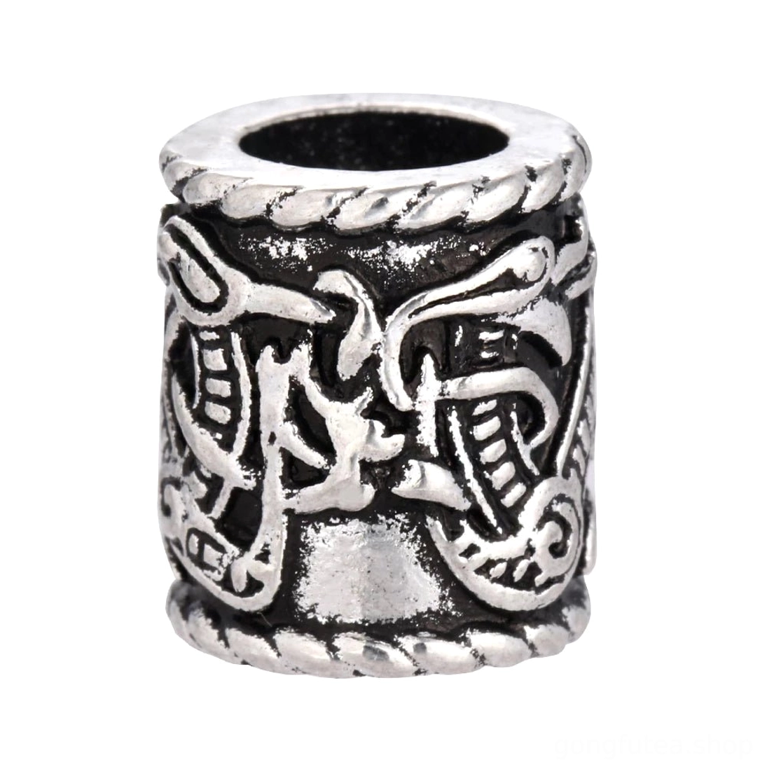 antik silberne wikinger bartperle mit doppel-drachen gravur, wikinger bartperlen wikinger bartschmuck