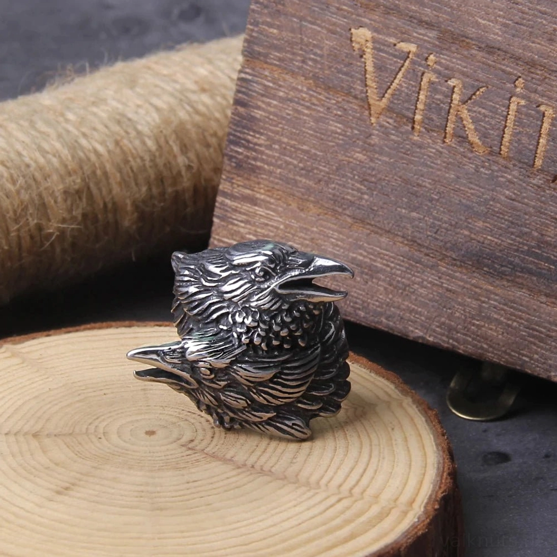 Ausbleichsicherer Wikinger Ring Huginn Muninn, Geschenk für Wikingerkultur Fans
