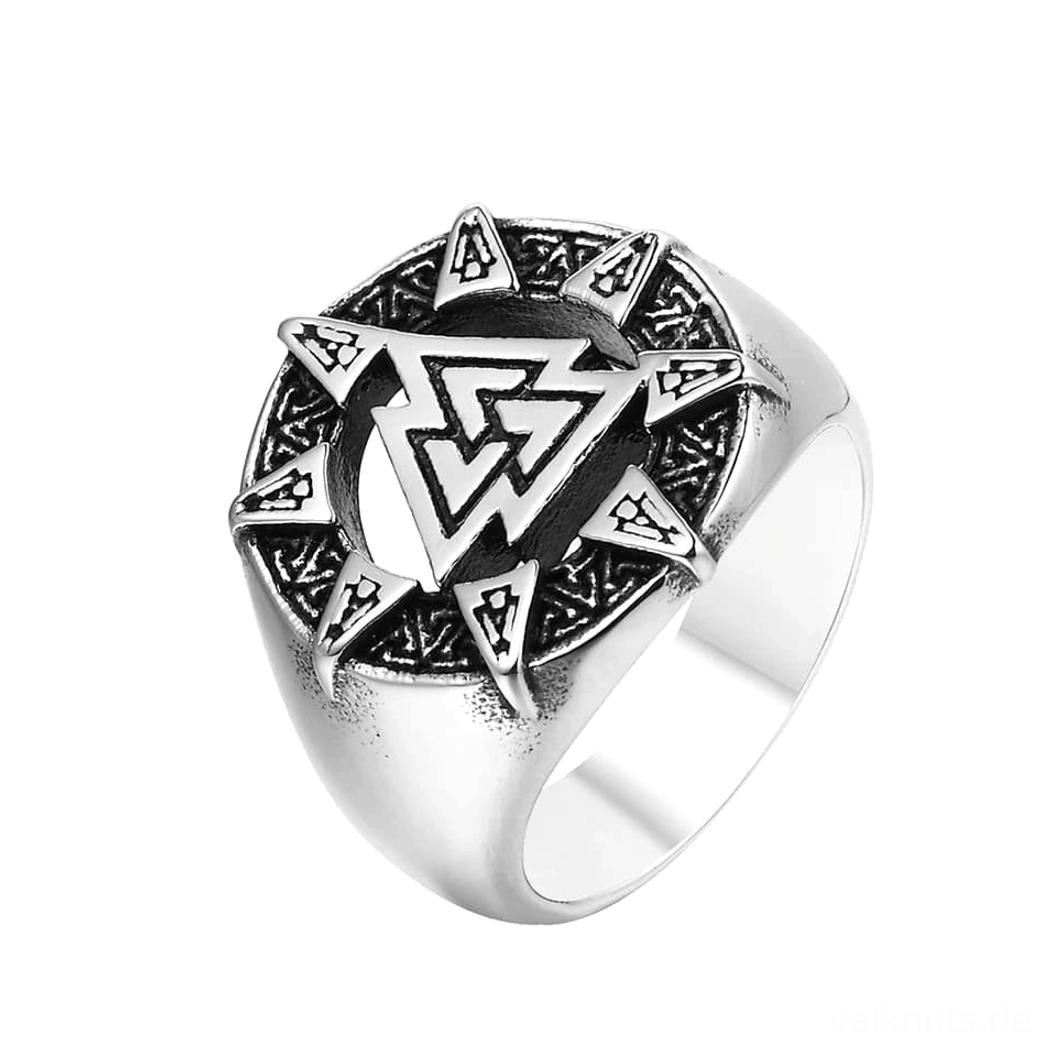 Authentischer Wikinger Ring mit Valknut, Odins Symbol der nordischen Mythologie