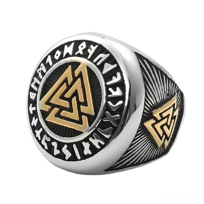 Authentischer Wikinger Valknut Ring mit Runenverzierung