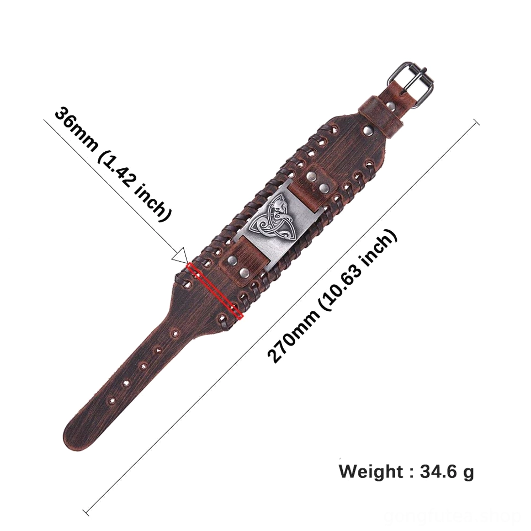 Braunes gewebtes Wikinger Leder Armband mit Fuchs Amulett