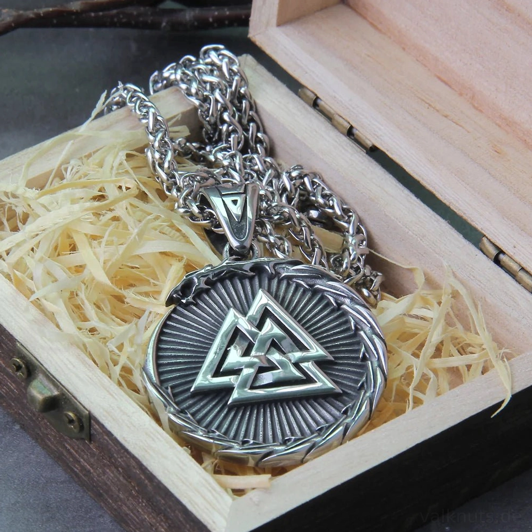 Wikinger halskette mit valknut detailansicht der kette
