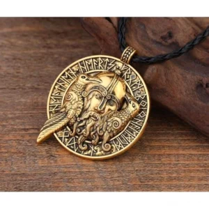 Detailansicht des Wikinger Anhängers mit Odin und seinen Raben, Wikinger Kette