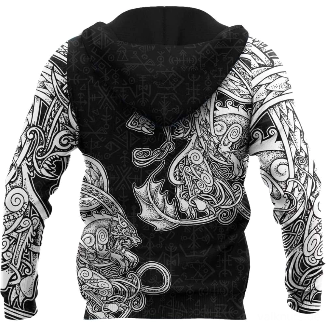 detailansicht wikinger hoodie torvald mit traditionellen nordischen ornamenten