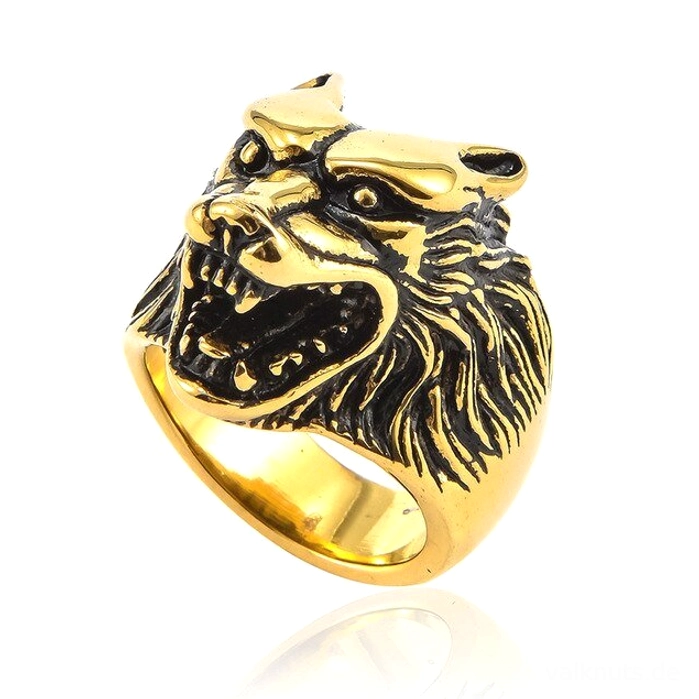 Detaillierter Wolfskopf Wikinger Ring Fenrir, handgemachter Wikingerschmuck