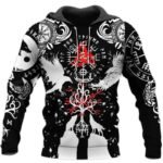 Viking Compass Hoodie – Black with Vegvisir and Nordic Rune Designs