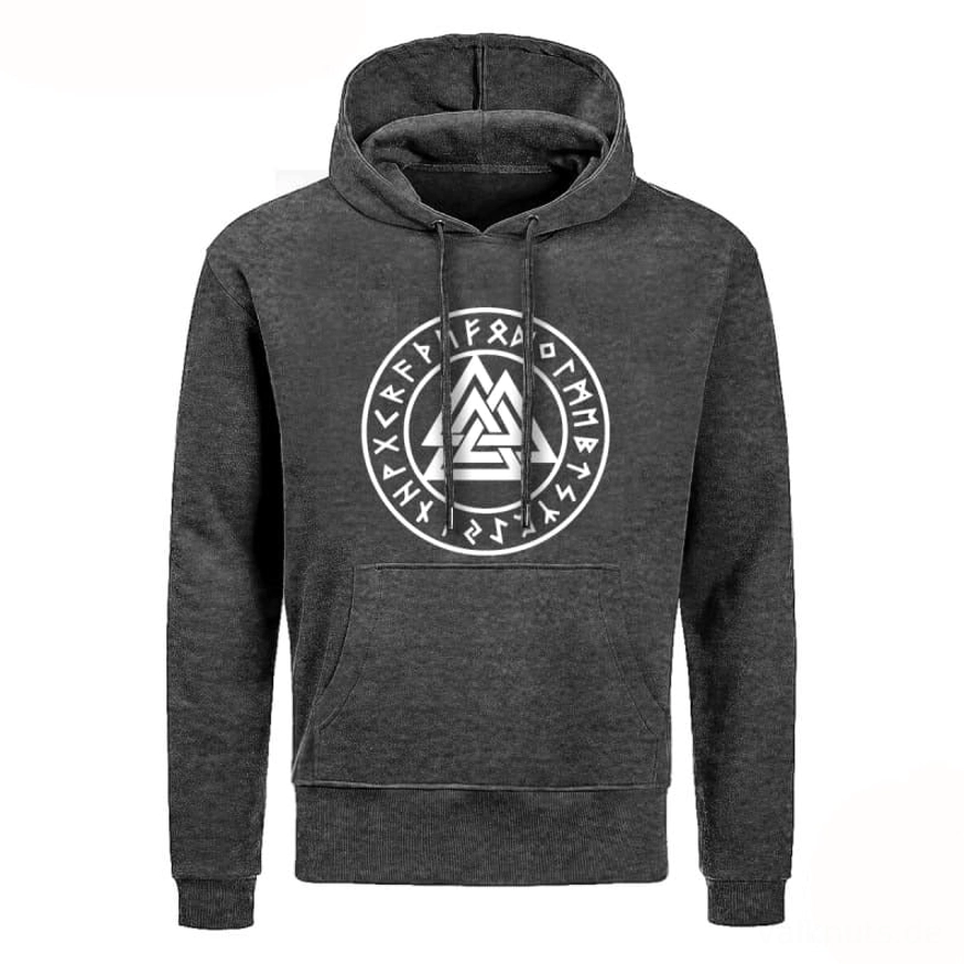 Dunkelgrauer Wikinger Valknut Hoodie in Größe S