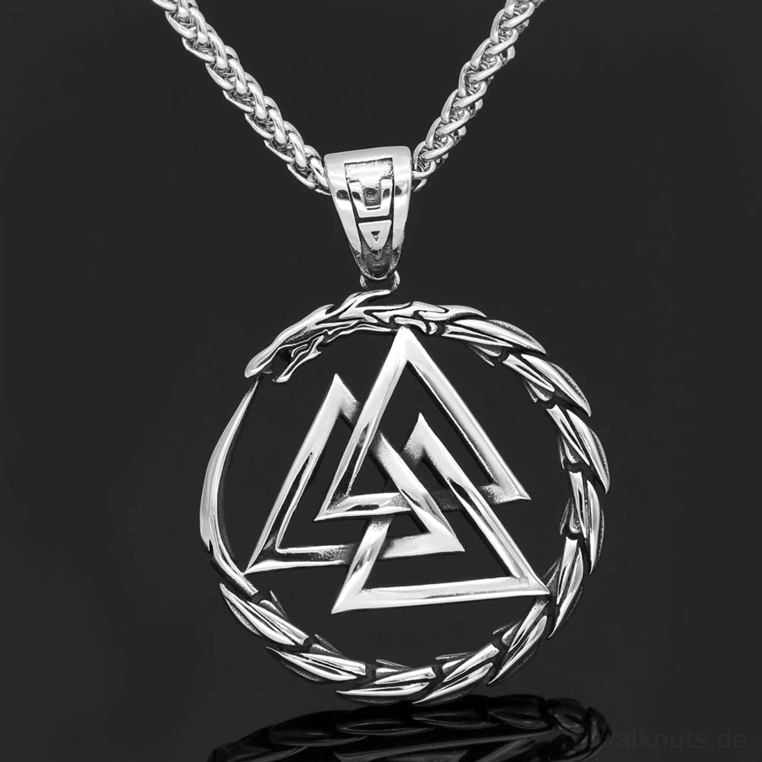 Edelstahl Wikinger Kette mit Valknut und Drachenanhänger für Herren