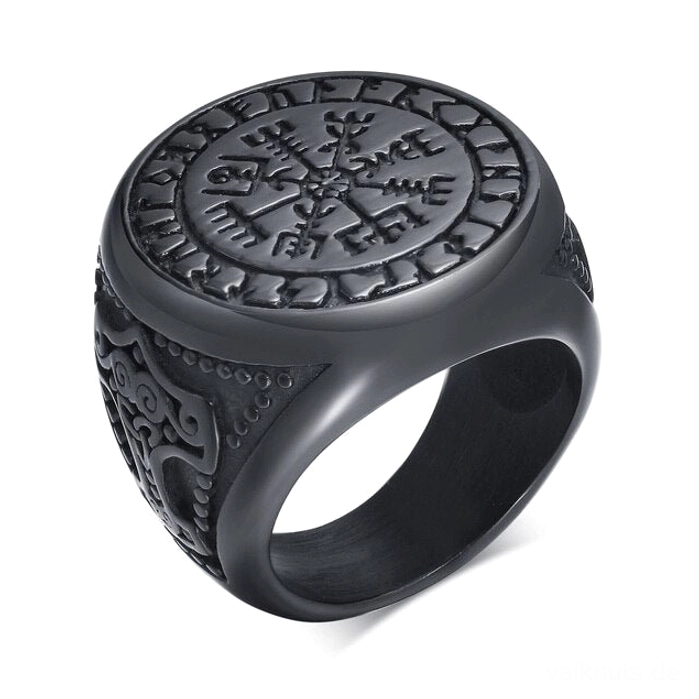 Robuster Edelstahl Wikinger Ring für Männer mit Vegvisir Symbol