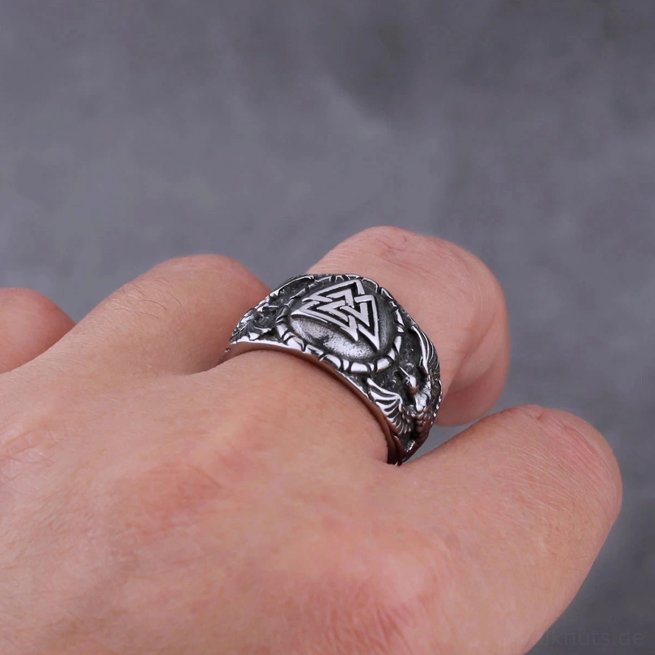 Edelstahl Wikinger Ring mit Valknut, punk Stil nordisches Amulett