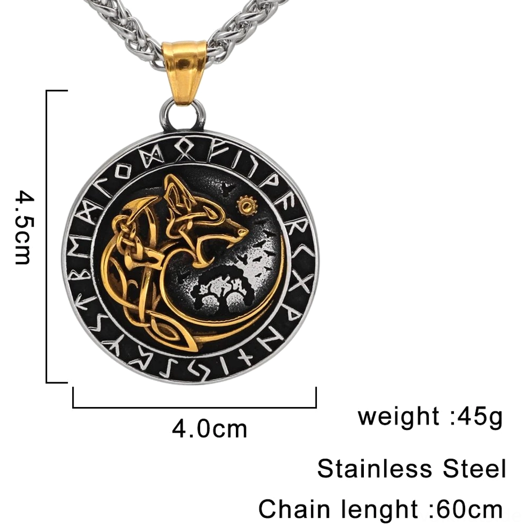Edelstahl Wolf Kette für Männer Wikinger Rune Amulett