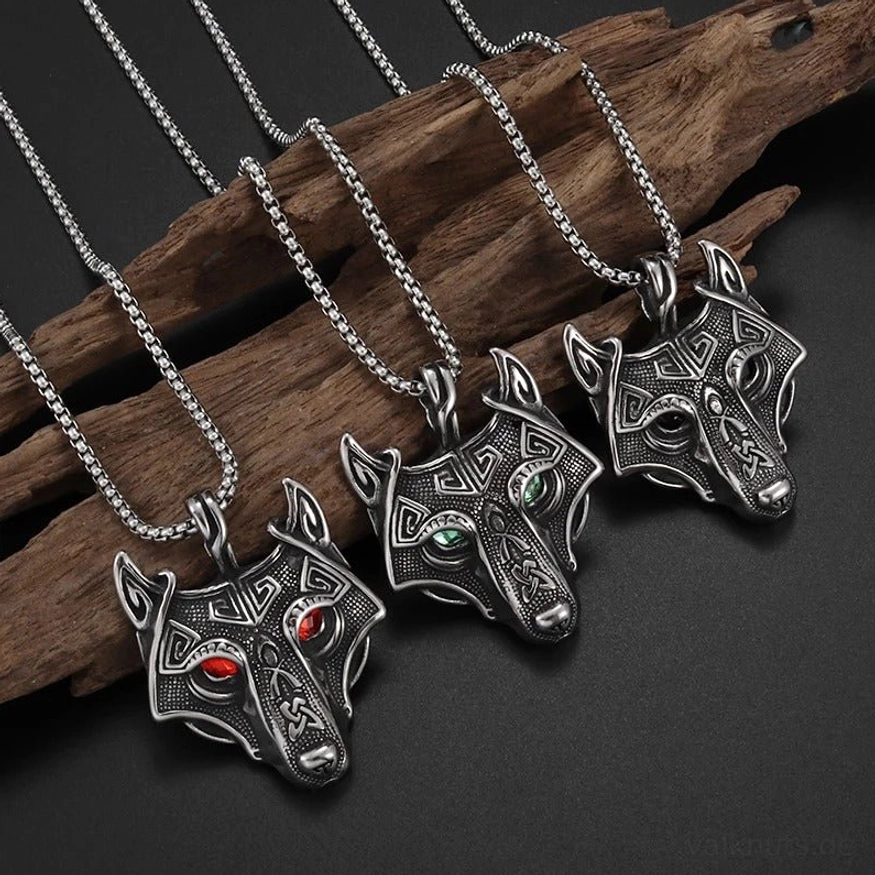 Fenrir Wolf Kette Wikinger Wolf Kopf Anhänger aus Edelstahl