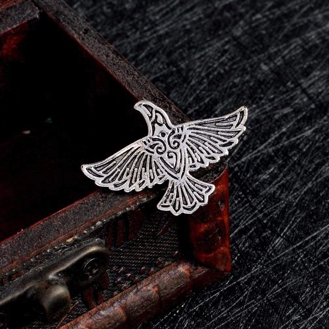 Fliegende Raben Wikinger Fibel aus Edelstahl, Nordisches Schmuckstück