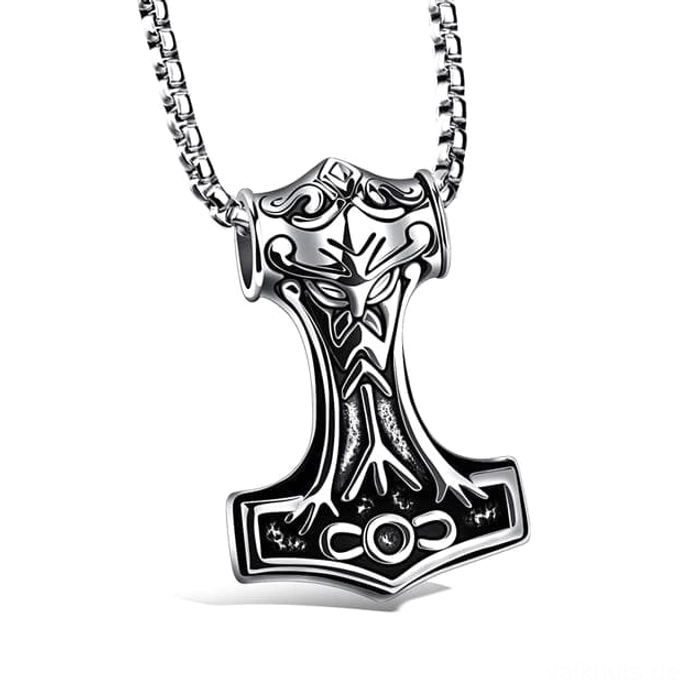 Ganze Kette Thors Hammer mit Todesrune, nordisches Amulett aus Edelstahl