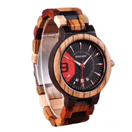Vikinger Holzuhr mit nordischem Design - Ganze Uhr Ansicht