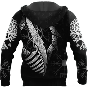 ganzflächiger 3d print wikinger hoodie mit vogel und keltischem muster