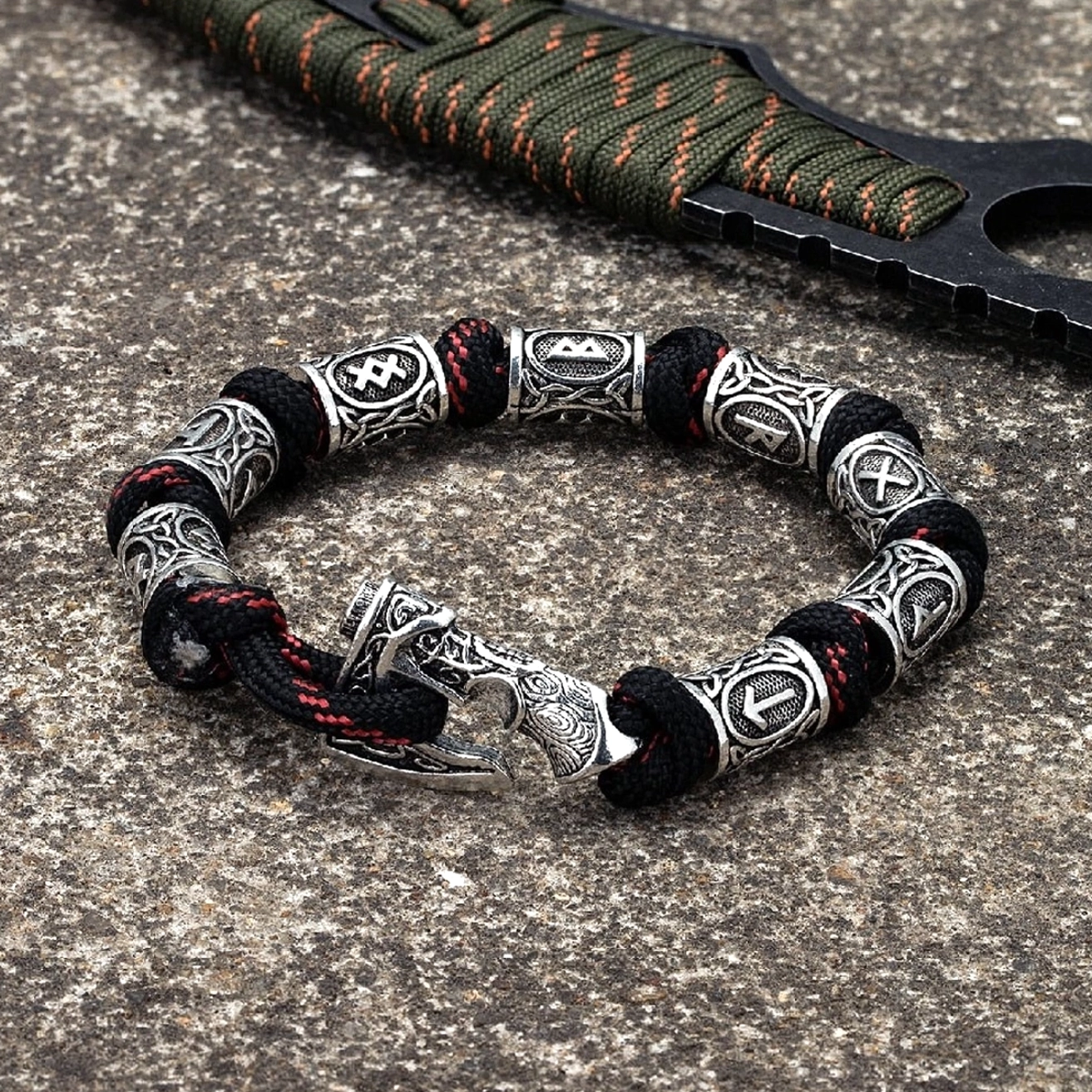 Geflochtener Wikinger Armreif für Herren mit Wikinger Axt Motiv