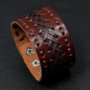 Geflochtenes Wikinger Armband aus Leder in braun, Wikinger Stil fuer Maenner