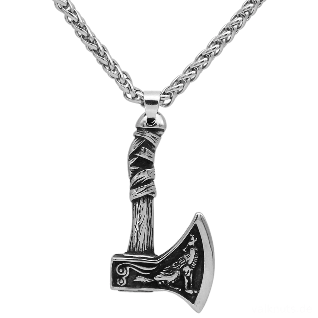 Gesamtansicht der 60 cm langen Wikinger Wolf Kette aus Edelstahl