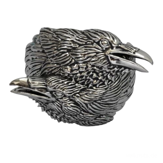 Gesamte Ansicht Wikinger Ring Huginn Muninn aus rostfreiem Edelstahl