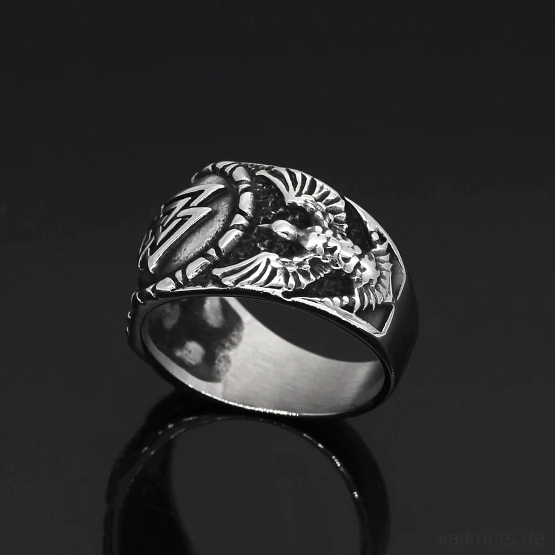 Wikinger Ring Valknut mit Raben, gesamte Ansicht des Schmuckstücks