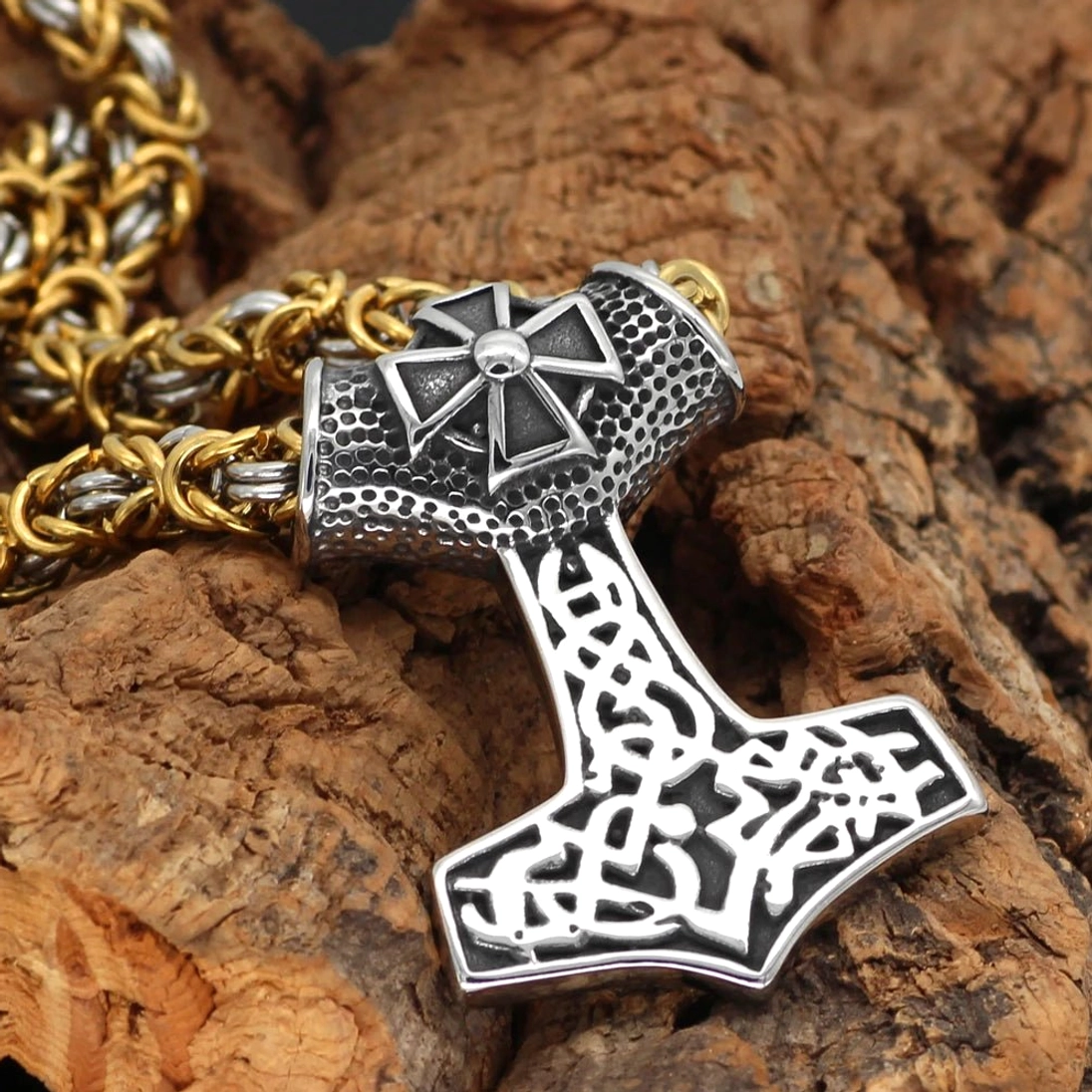 Gesamte Thors Hammer Kette mit zweifarbigem Kettenglied und Mjölnir Anhänger