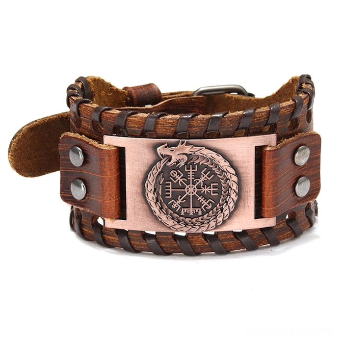 Geschenk für Wikinger Liebhaber: Jörmungandr Wikinger Armband aus Leder