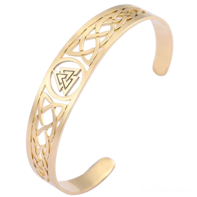 Goldener Wikinger Armreif mit prägnantem Valknut Symbol