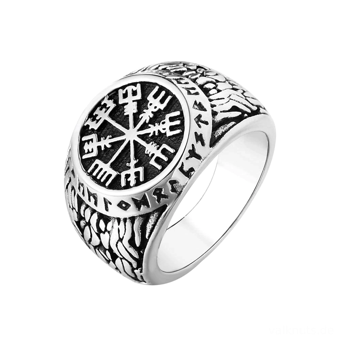 Goldener Wikinger Ring Vegvisir mit Runen als Detailansicht