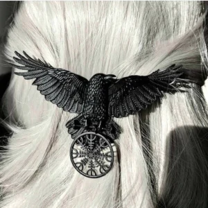 Große schwarze Wikinger Haarspange Raben Design mit nordischem Runensymbol Haarschmuck