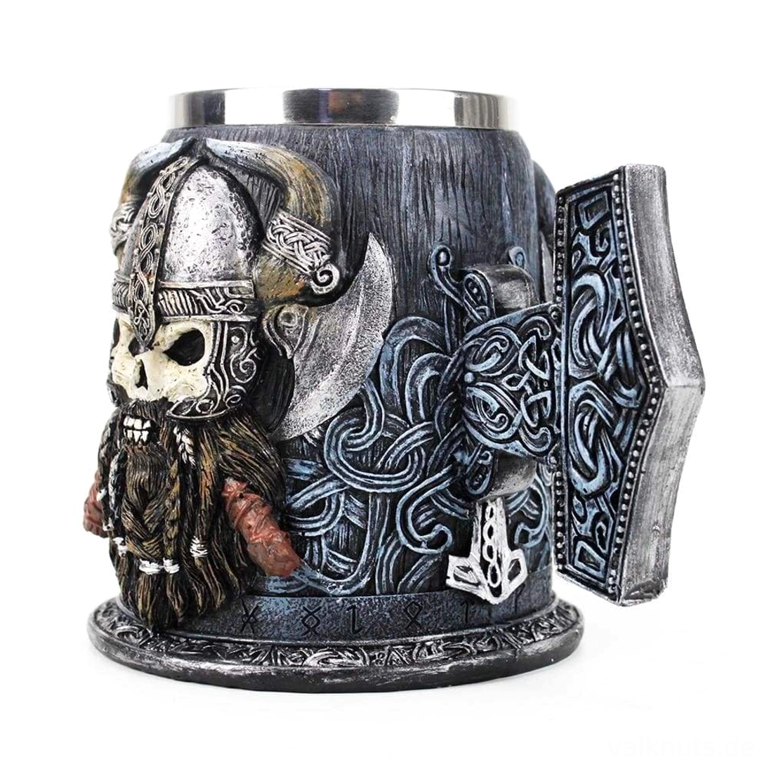 Handbemalter Wikinger Becher Mjolnir mit Axt Griff, 0,6l Fassungsvermögen