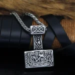 Handgefertigte Thors Hammer Kette mit Schiffsknoten, silberner Wikinger Anhänger