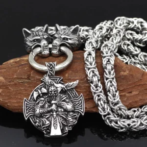 Handgefertigte Wikinger Wolf Kette, Berserker Anhänger mit nordischen Symbolen