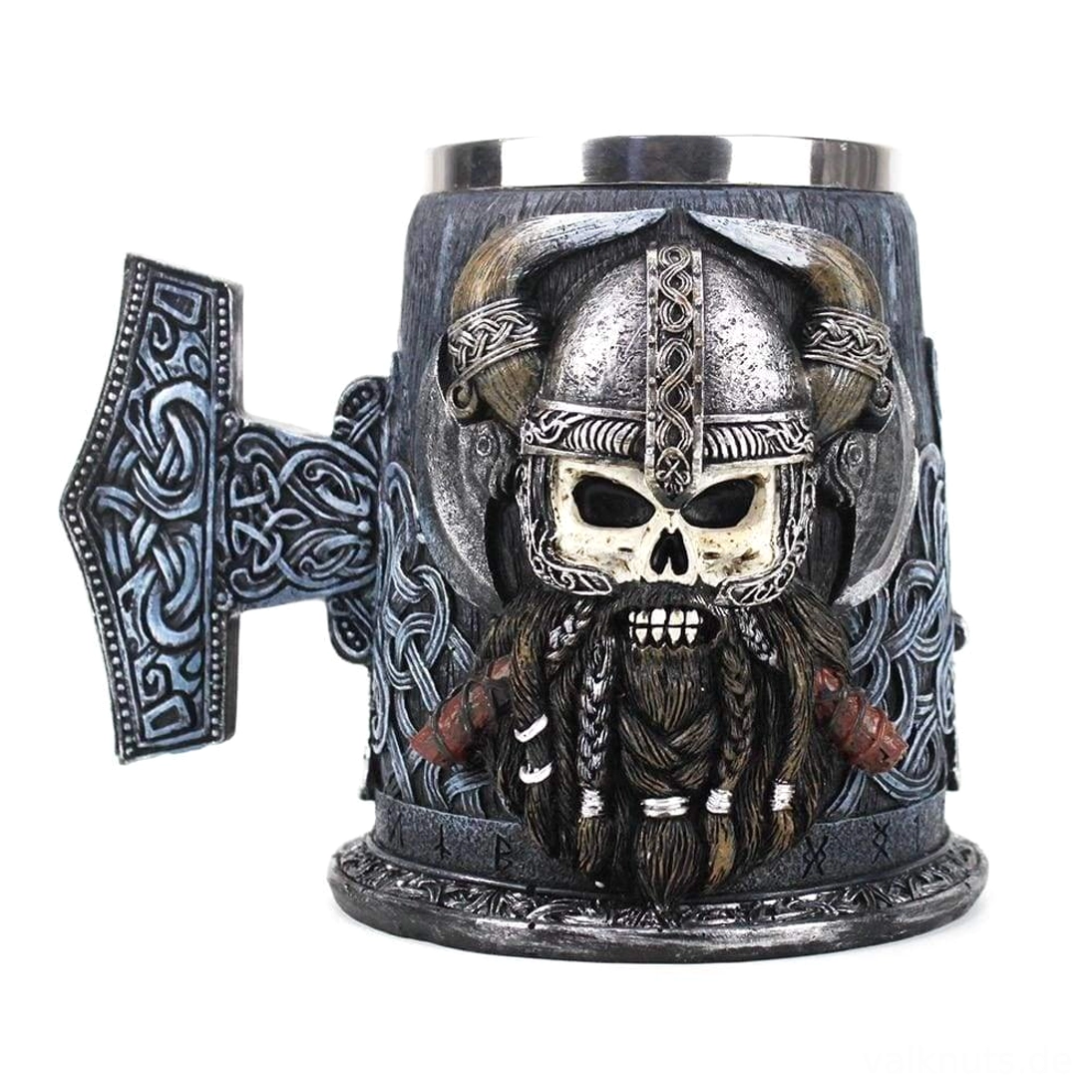 Handgefertigter Wikinger Becher Mjolnir mit keltischen Knoten Mustern