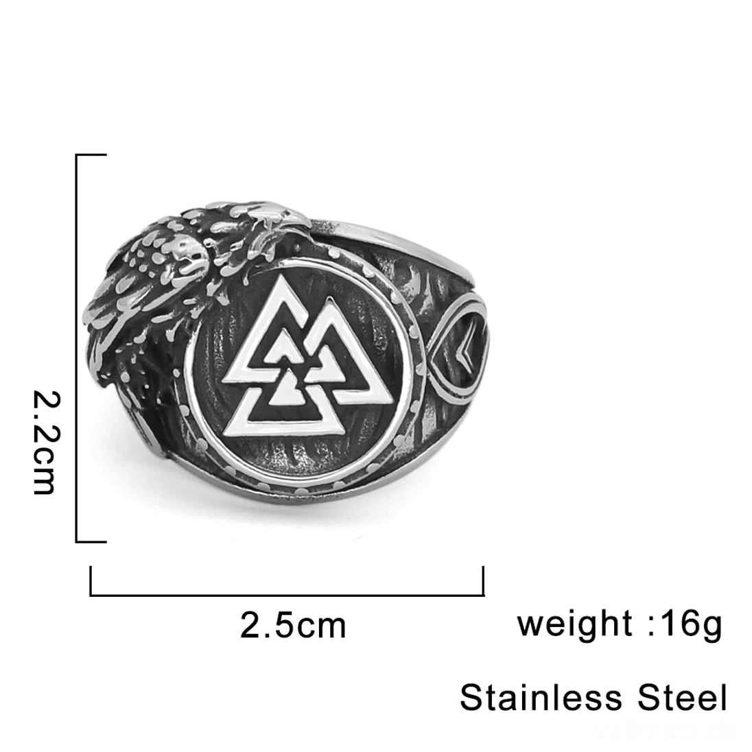 Handgefertigter Wikinger Ring mit Odins Raben und Valknut Symbol, nordischer Schmuck