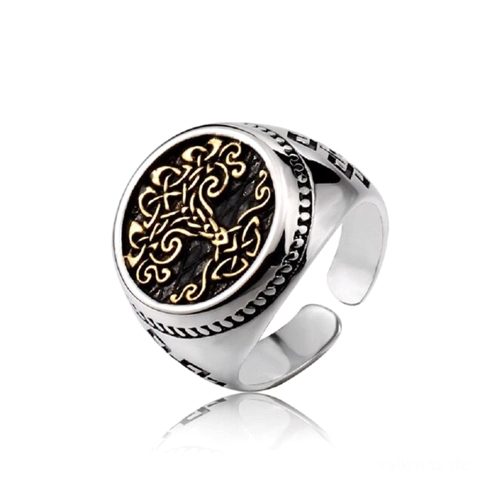 Handgefertigter Yggdrasil Wikinger Ring aus italienischer Bronze für Wikinger Kultur Liebhaber