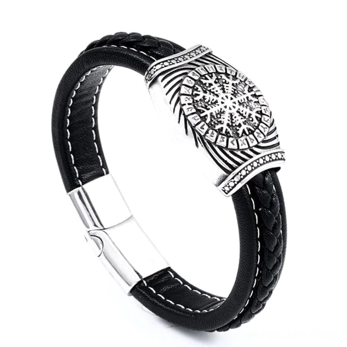 Handgefertigtes Wikinger Armband mit Aegishjalmur Schutzsymbol
