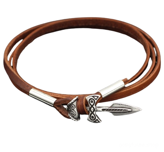 Handgefertigtes Wikinger Armband Talos aus Leder und Edelstahl